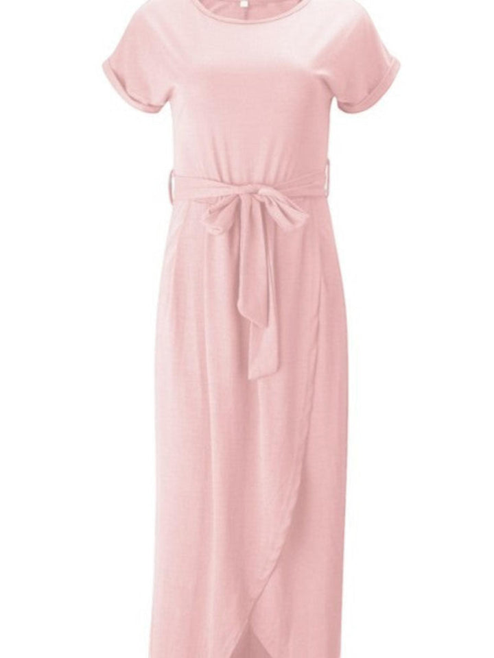 Woman wearing Pink Split Maxi Dress with full-length | Lunova