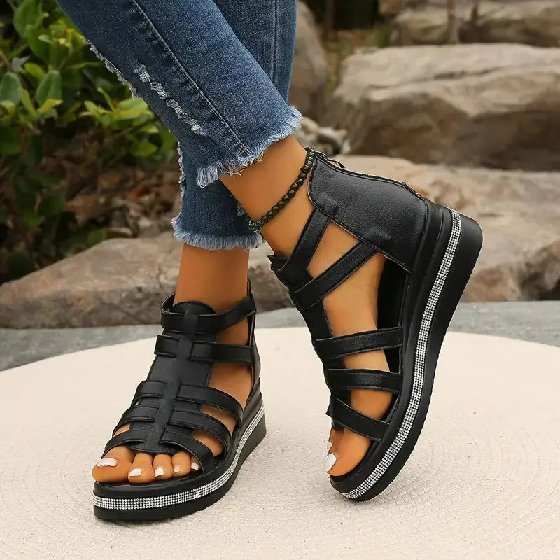 Strappy Platform Sandals-Lunova Fashion