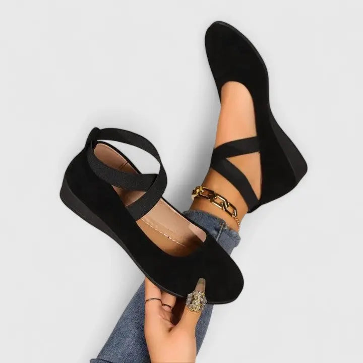 Stretch-Strap Wedge Flats-Lunova Fashion