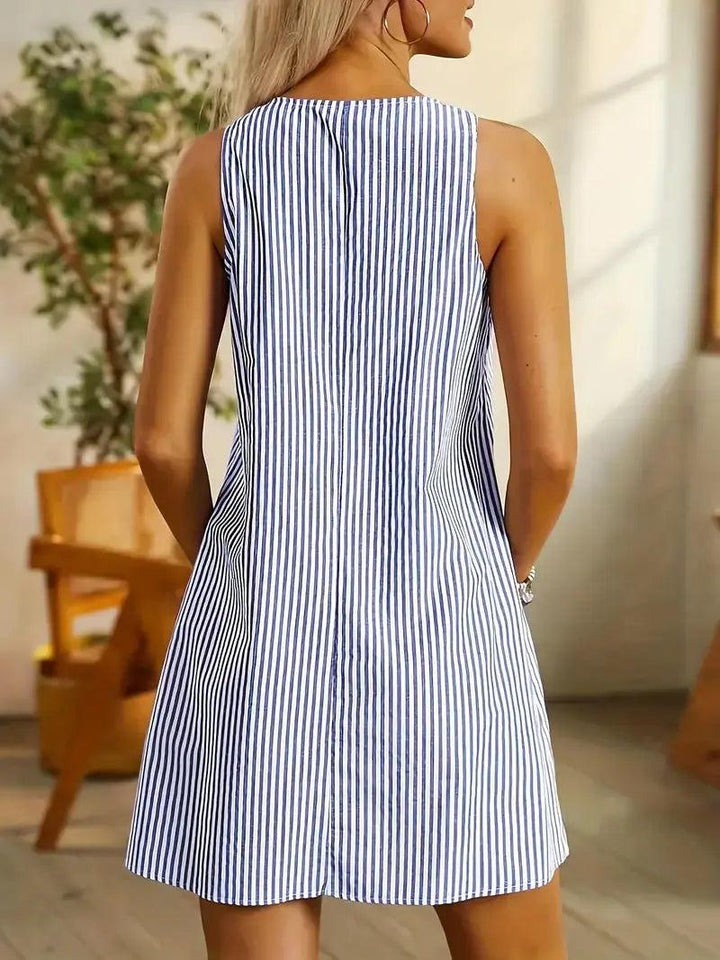 Woman wearing Striped Midi Dress with relaxed, flowing — view 2 | Lunova