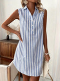 Woman wearing Striped Shirt Dress with relaxed | Lunova