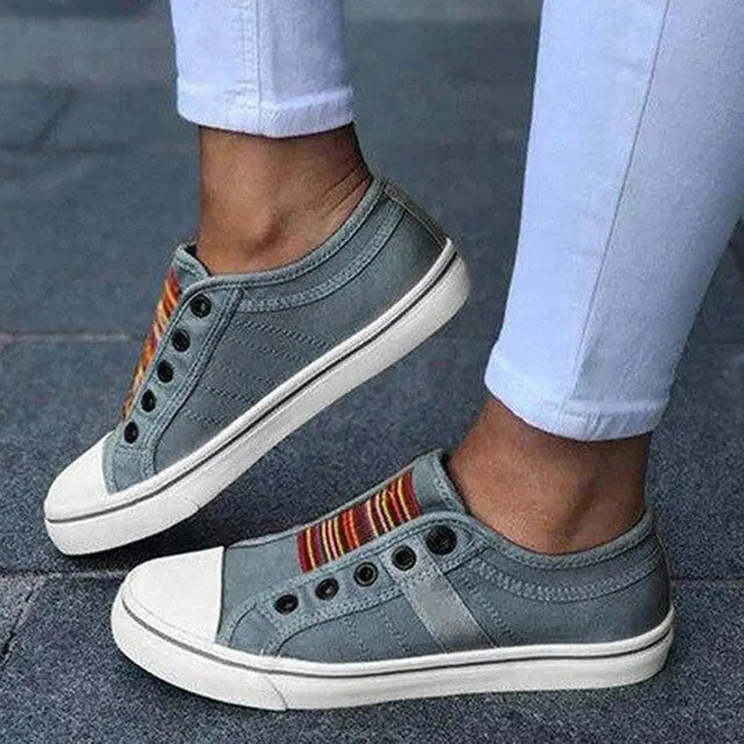 Grey Striped Slip-On Trainers with cushioned | Lunova