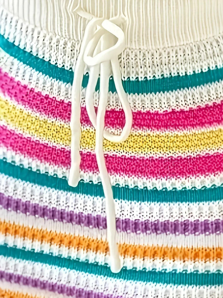Woman wearing Striped Two-Piece Set with drawstring, halter — view 4 | Lunova