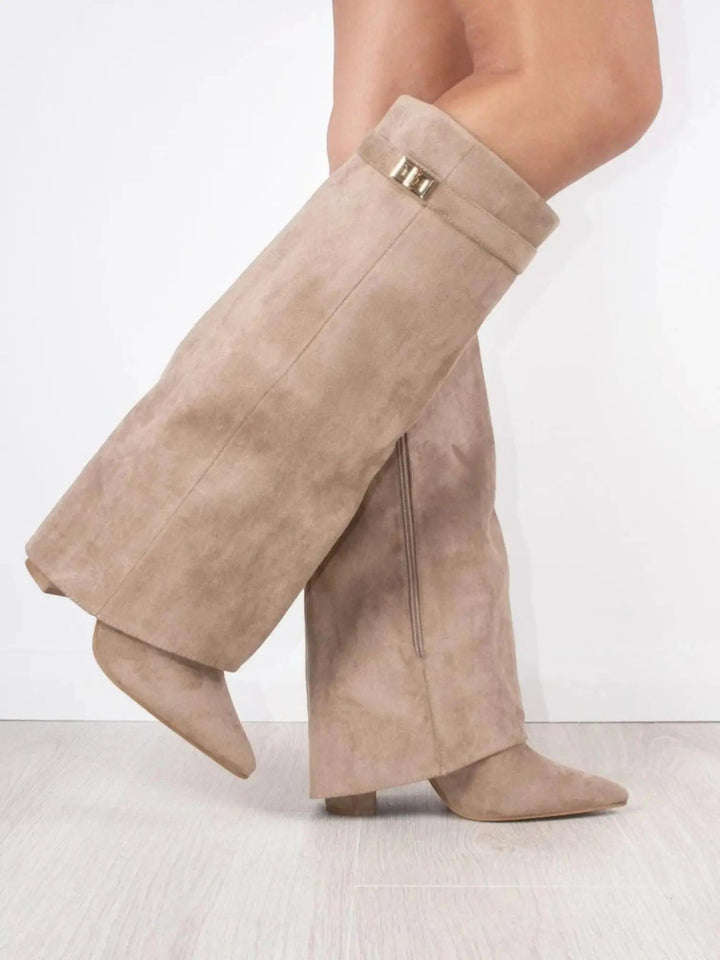 Apricot Suede Shark Boots with flared