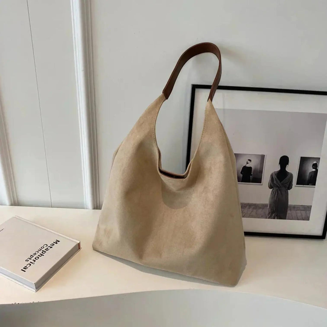 Beige Suede Shoulder Bag | Lunova