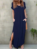 Woman wearing T-Shirt Maxi Dress with V-neck | Lunova