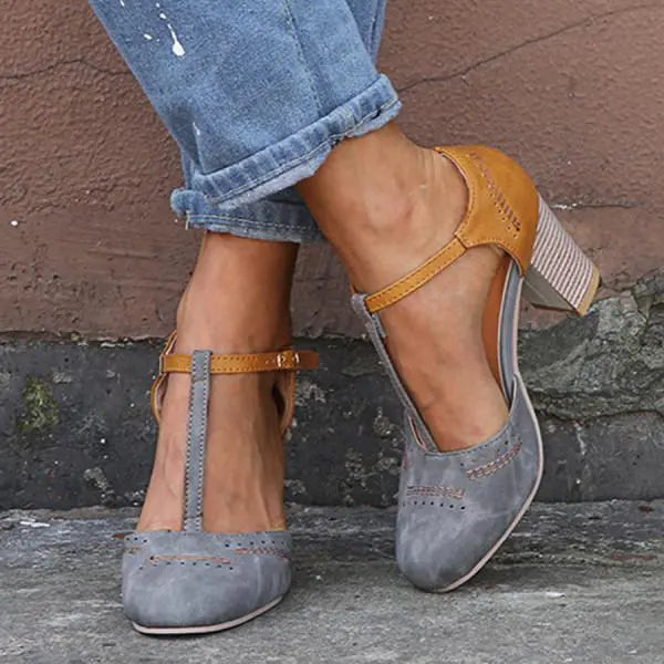 T-Strap Block Heel Pumps with cushioned — view 2 | Lunova