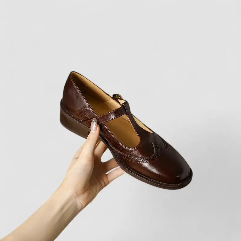 T-Strap Brogue Mary Janes with buckle, cushioned — view 2 | Lunova