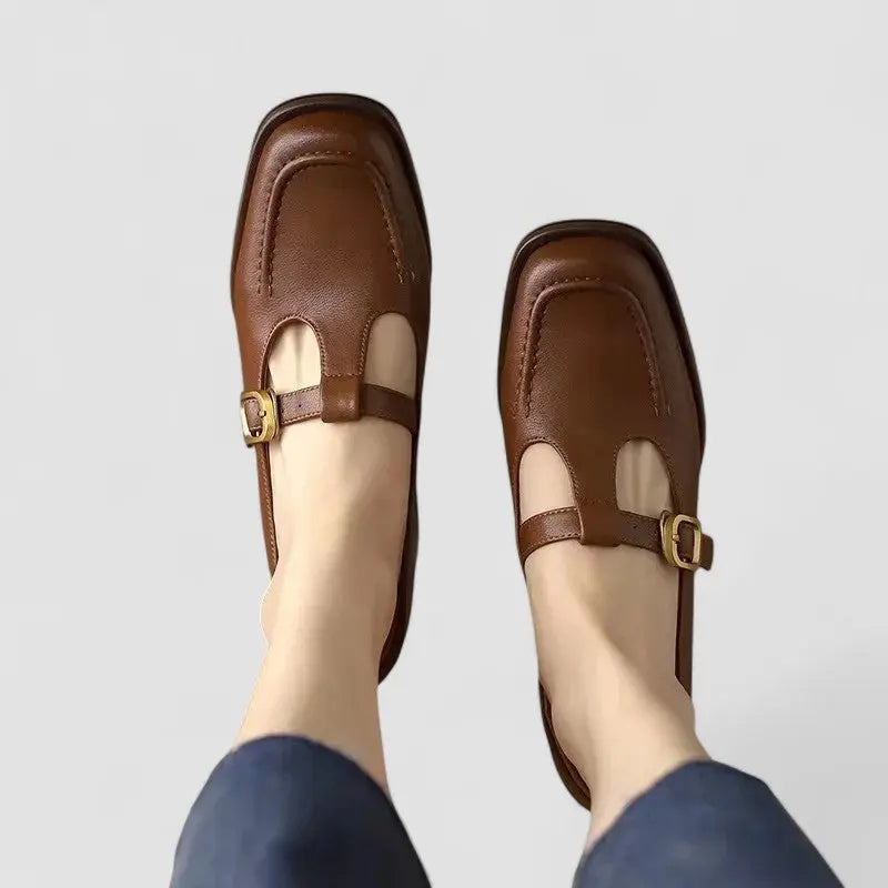 Brown T-Strap Mary Janes with cushioned | Lunova