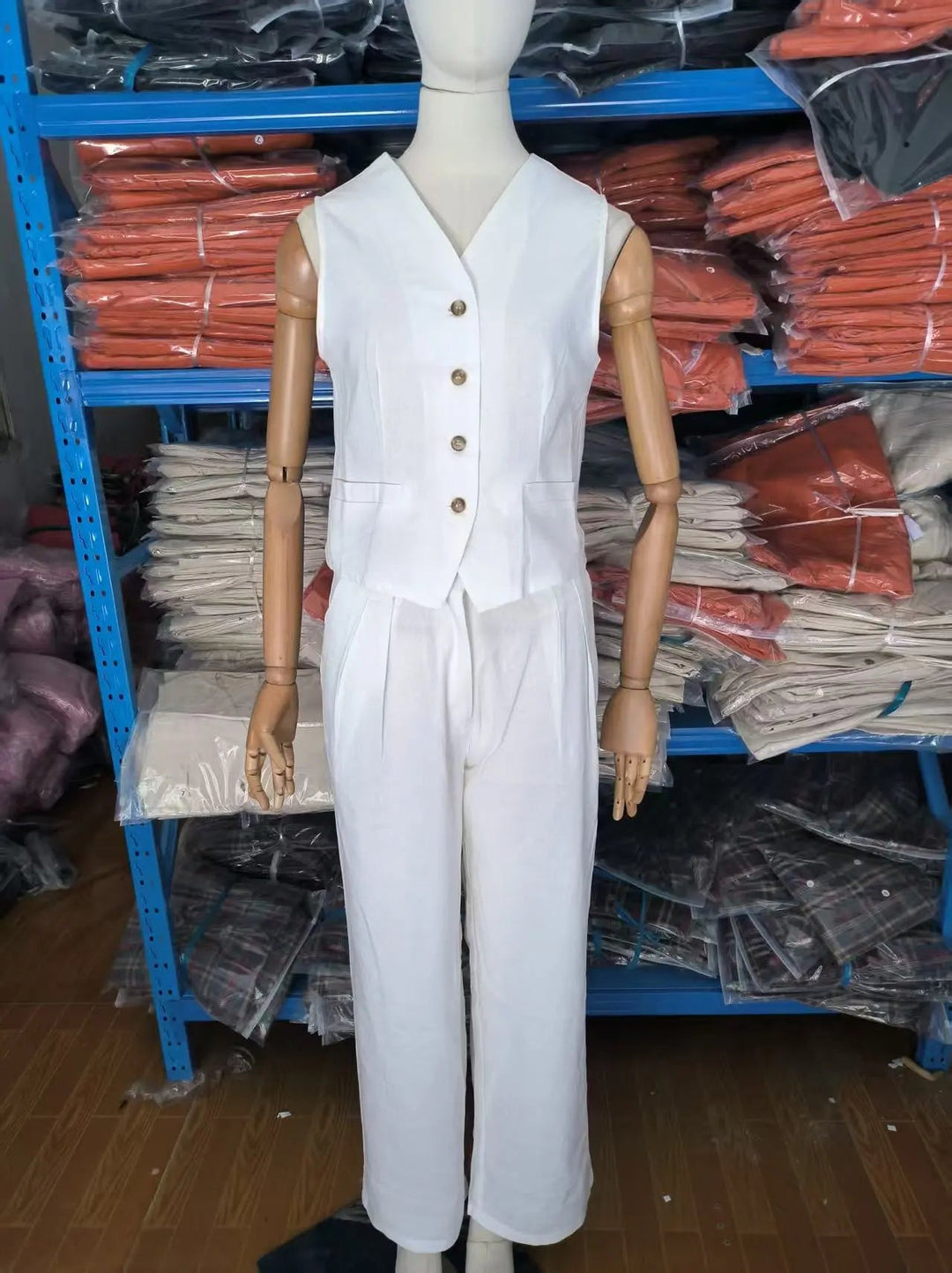 Woman wearing Tailored Two-Piece Set with sleeveless, high-waist — view 5 | Lunova