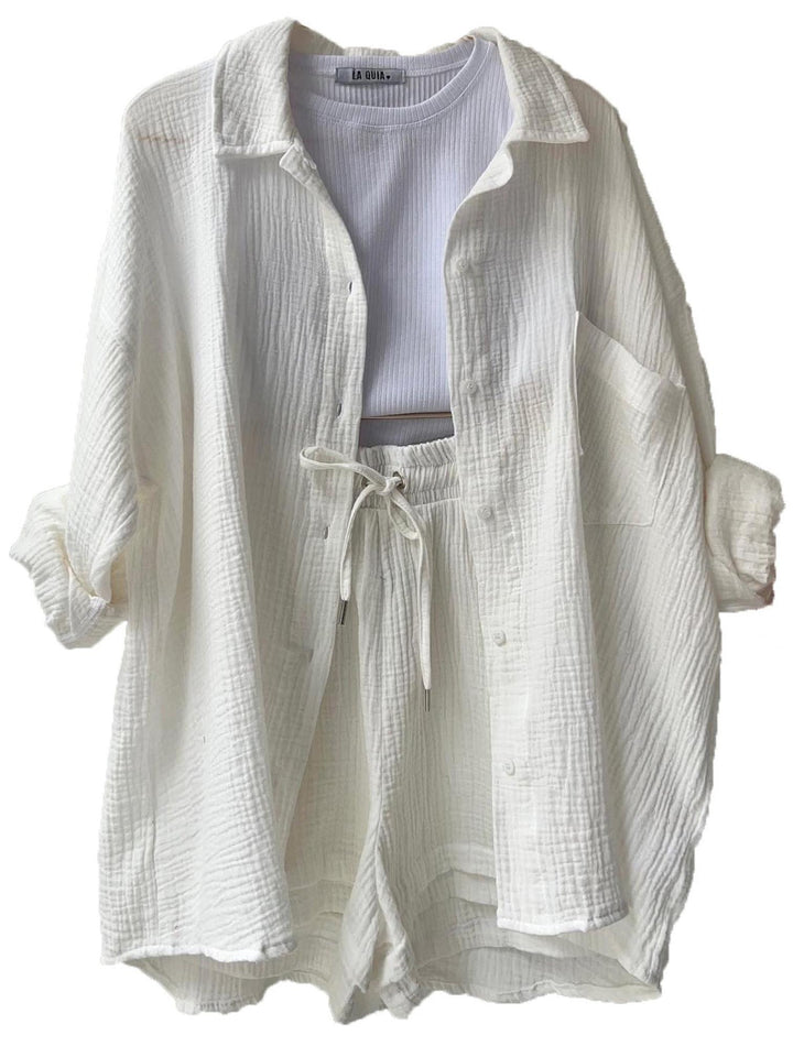 Woman wearing White Textured Three-Piece Set | Lunova