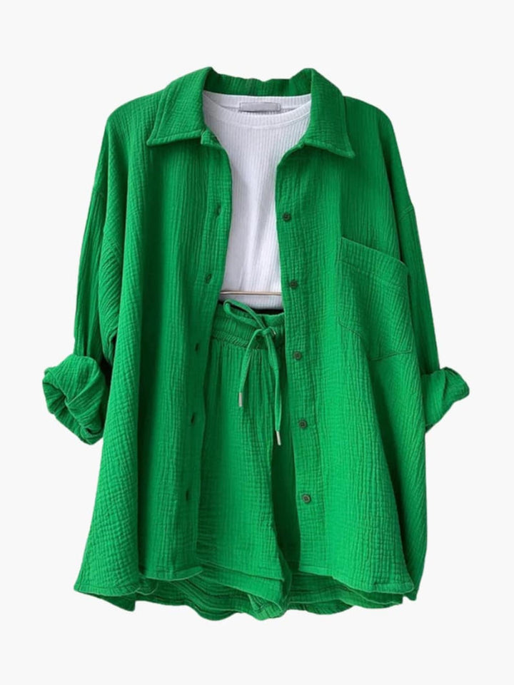 Woman wearing Green Textured Three-Piece Set | Lunova