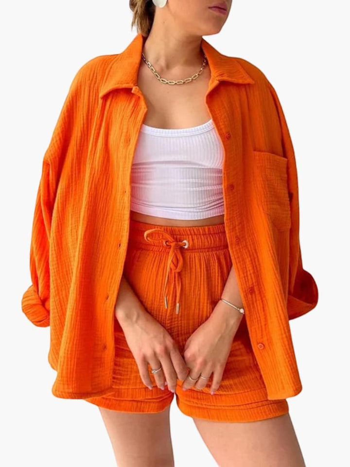 Woman wearing Orange Textured Three-Piece Set | Lunova