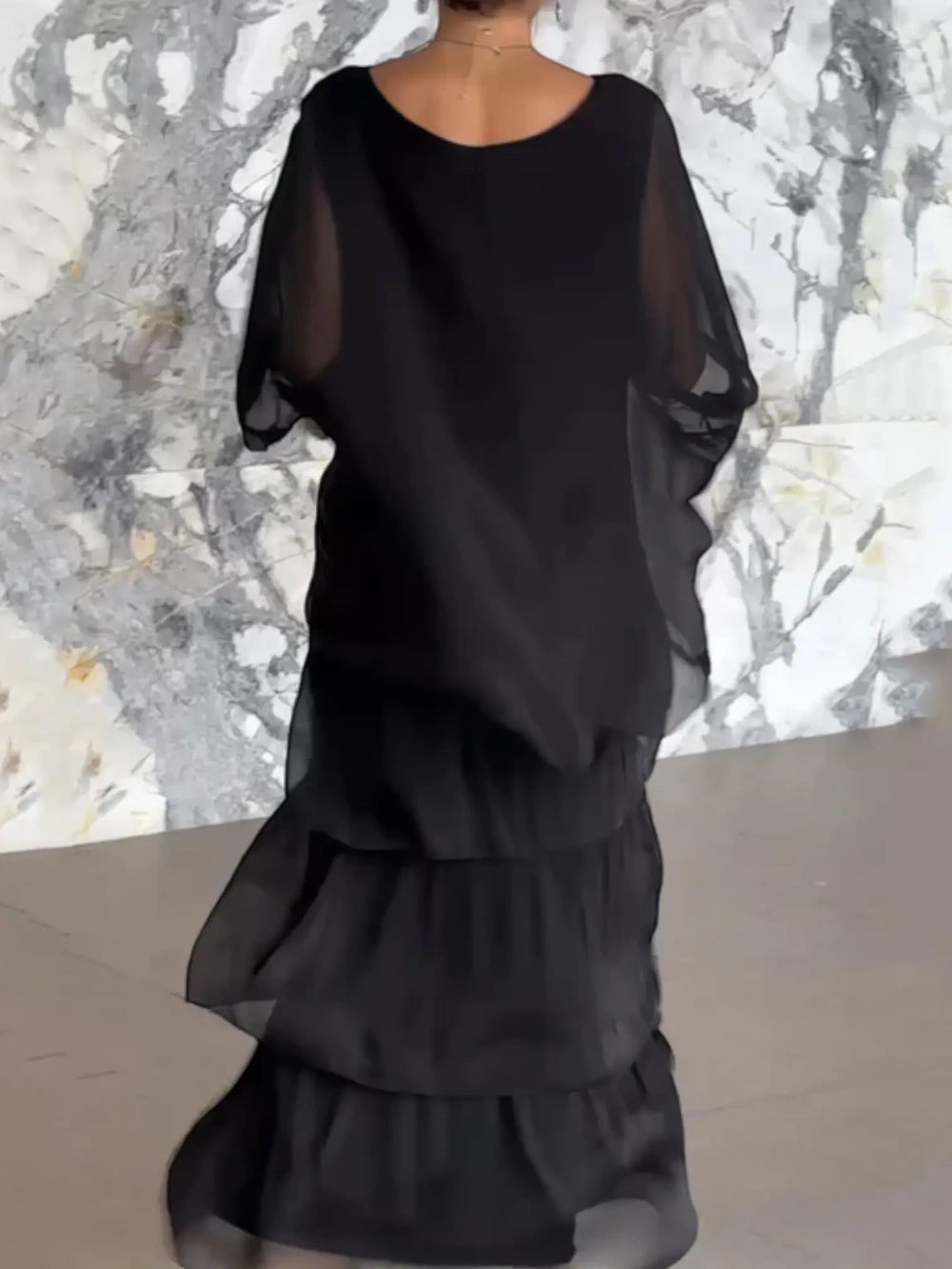 Woman wearing Tiered Maxi Dress with A-line, relaxed — view 2 | Lunova