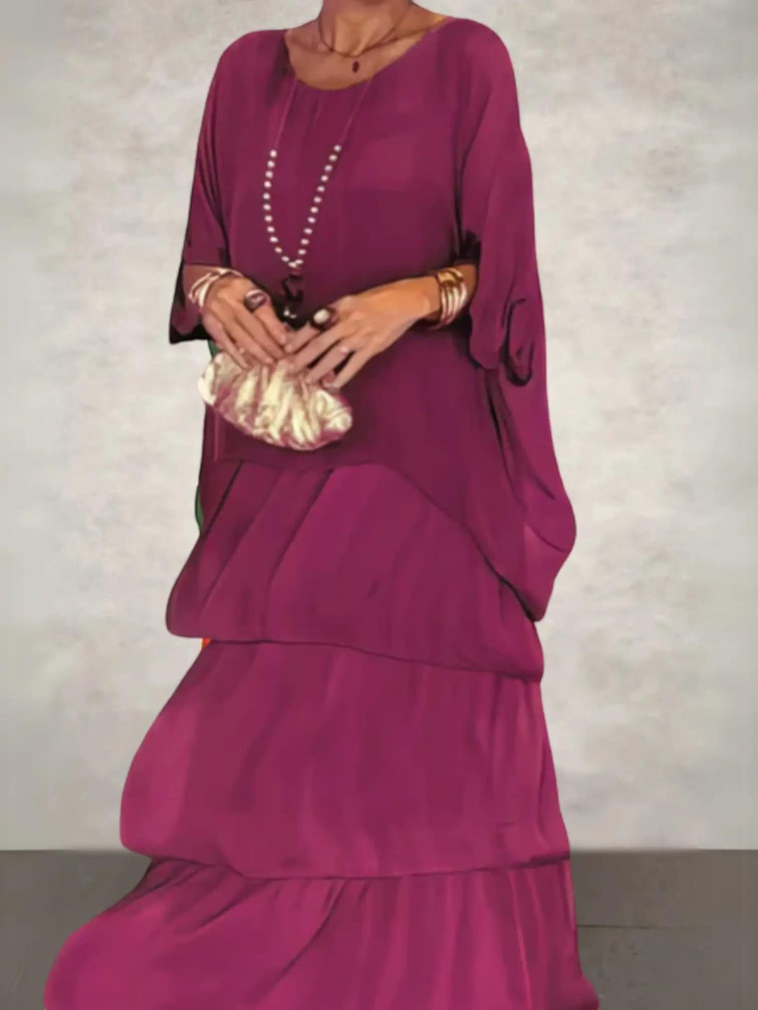 Woman wearing Tiered Maxi Dress with A-line, relaxed | Lunova