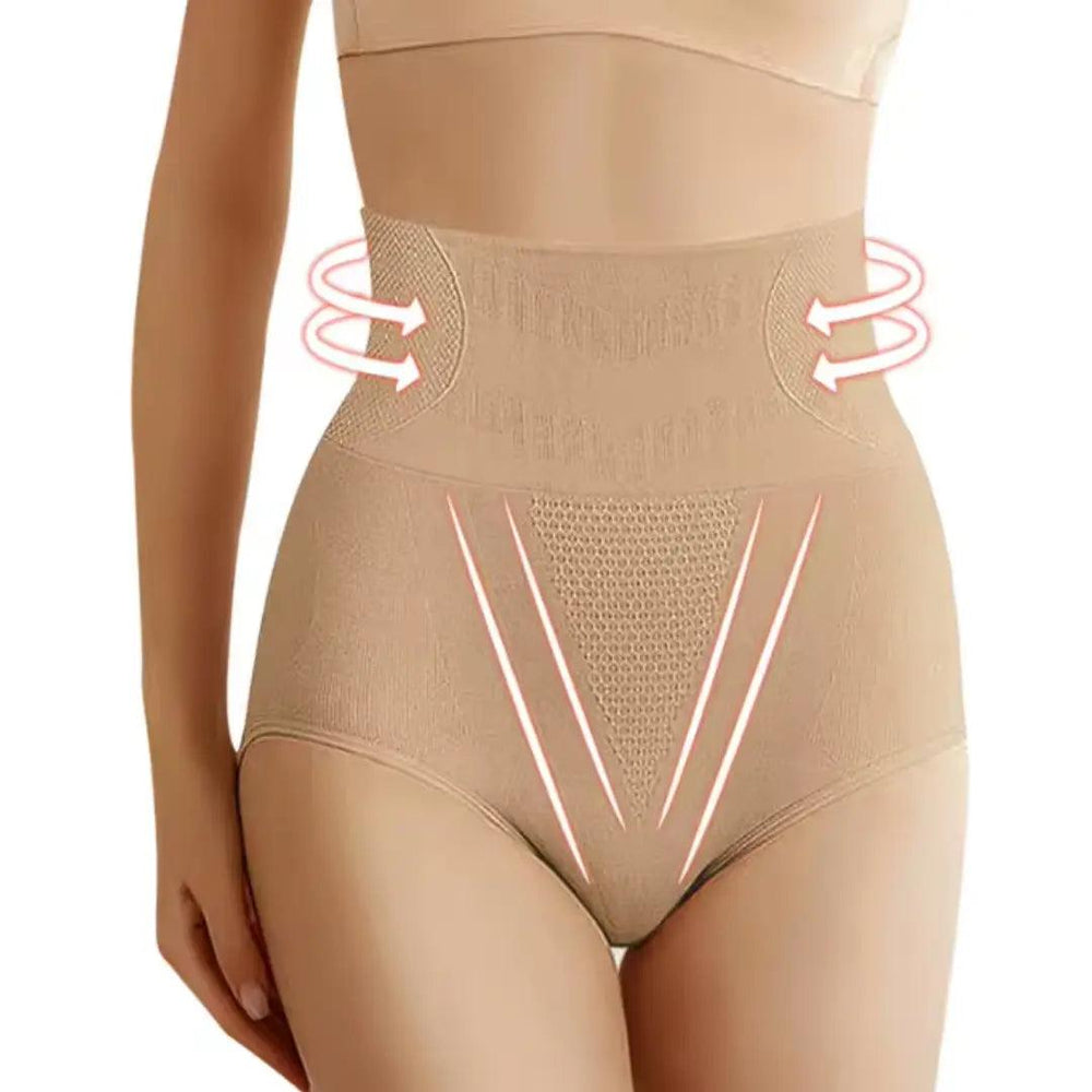 Woman wearing Beige Tummy Control Briefs with high-waist | Lunova
