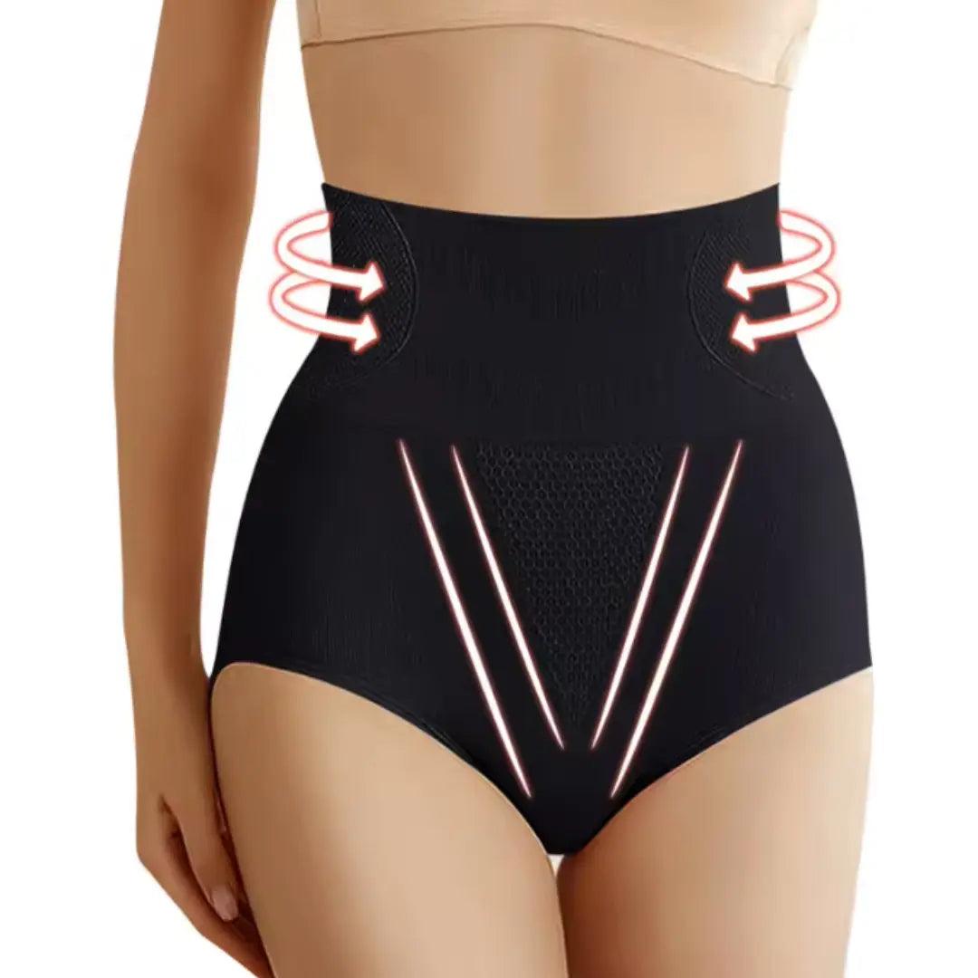 Woman wearing Black Tummy Control Briefs with high-waist | Lunova