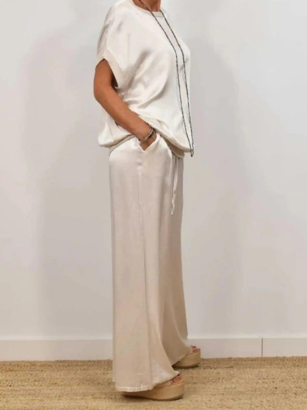 Woman wearing Two-Piece Set with drawstring, relaxed — view 2 | Lunova