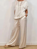 Woman wearing White Two-Piece Set with drawstring, relaxed | Lunova