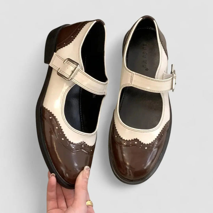Brown Two-Tone Wingtip Mary Janes