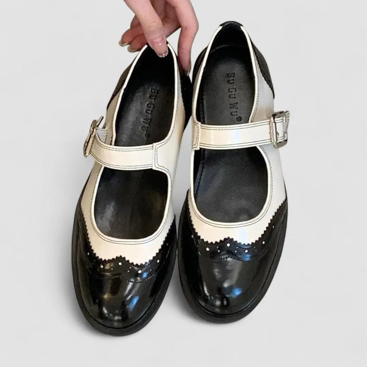 Black Two-Tone Wingtip Mary Janes