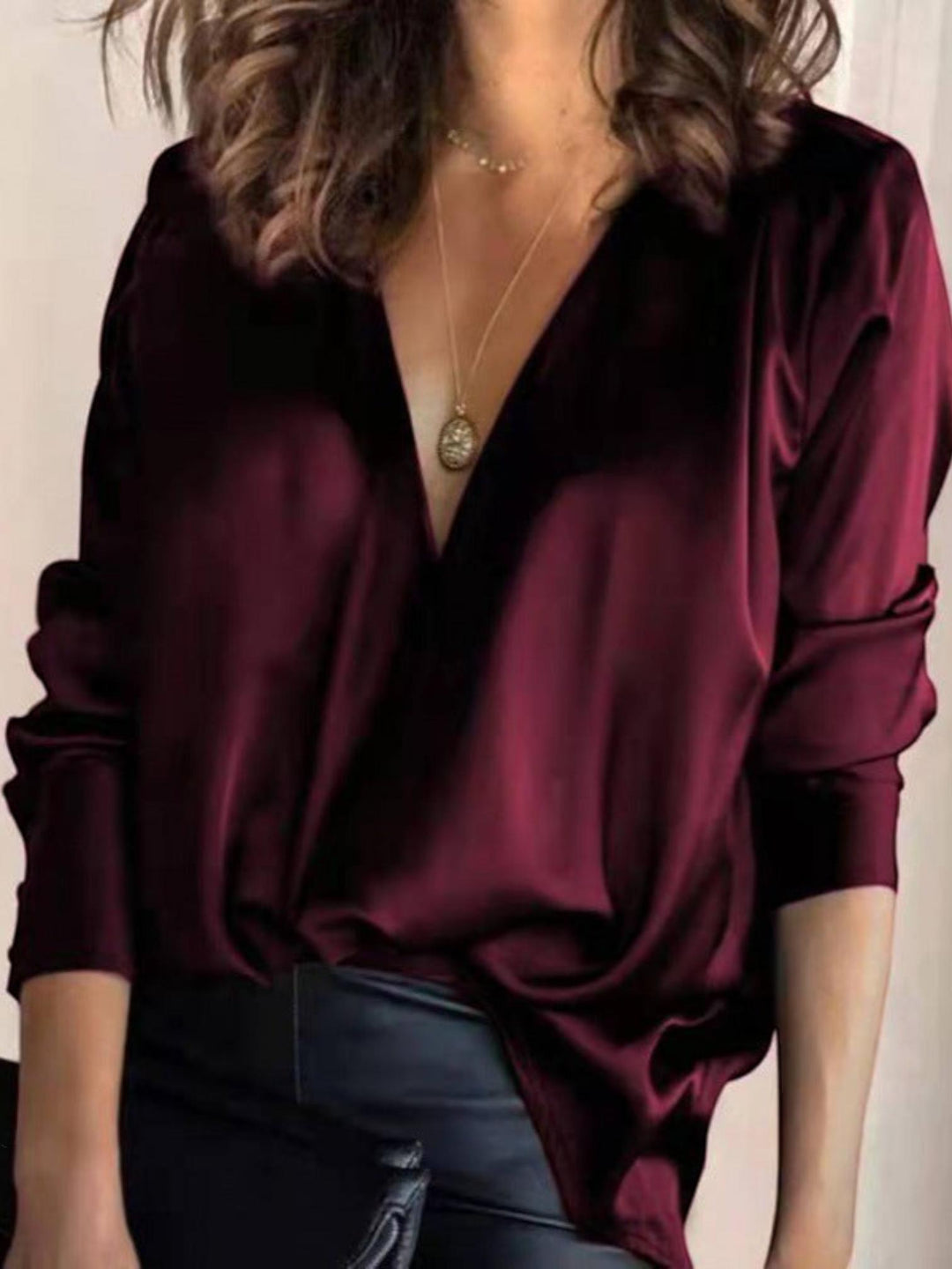 V-Neck Blouse-Lunova Fashion