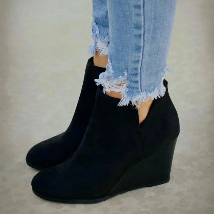 Black Wedge Ankle Boots with leopard print, platform