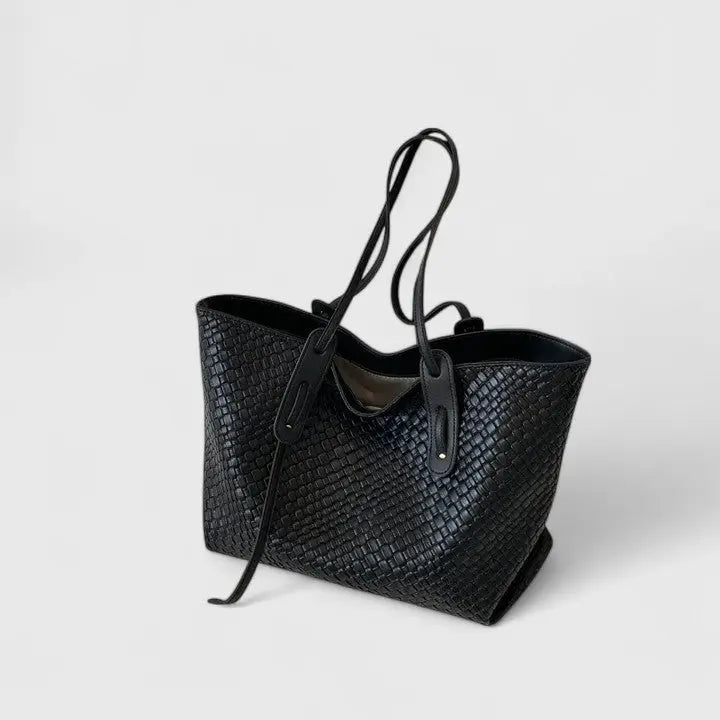 Black Woven Tote Bag | Lunova