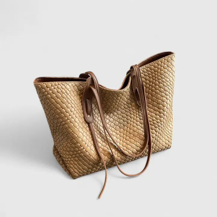 Khaki Woven Tote Bag | Lunova